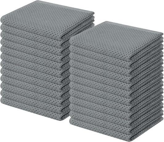 Homaxy 100% Cotton Waffle Weave Kitchen Dish Cloths 24-Pack, Grey | 12 x 12 Inches, Ultra Soft Absorbent Dish Towels, Quick Drying Dish Rags with Hanging Loop by Homaxy
