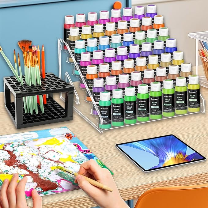 7-Layer Clear Craft Paint Organizer & Brush Holder, Snap-On Design Miniature Multi-Layer Storage Rack for Model Paints, Alcohol Inks, Nail Polish & Craft Supplies Holder, Easy Assembly