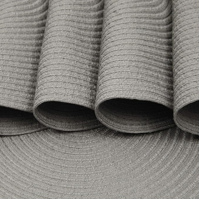 SHACOS Round Braided Placemats Set of 6 Thick Fabric Circle Grey Place Mats Woven Table Mats for Dining Tables 15 inch (Gray, 6) - Image 5