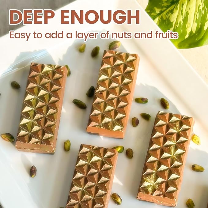 4 Pcs Chocolate Bar Mold Deep Dubai Break Apart Candy Molds Thick Stuffed Silicone Molds for Filling Knafeh Pistachio Chocolate Bar and Wax Melts Large (Pyramid Shape)