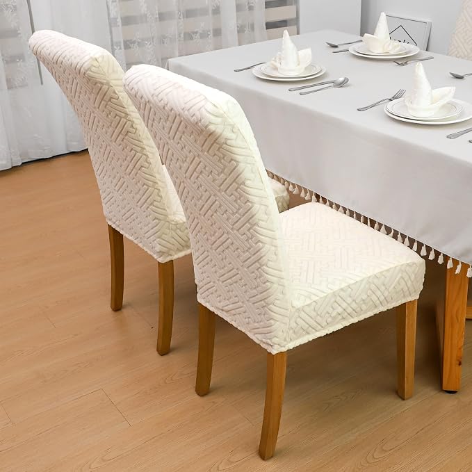 FORCHEER Dining Room Chair Covers Set of 6 Beige Jacquard Stretch Parsons Chair Slip Covers Washable Removable - Image 5