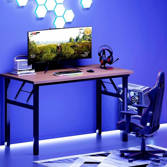 DlandHome 47 Inch Folding Computer Desk, Fully Assembled, Teak Black | Foldable Writing Table, Portable Activity Conference Table for Home Office, Wood Top Metal Frame, Collapsible Easy Storage - Image 7