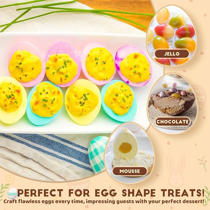 HKNMTT Silicone Egg Molds Easter 2PCS, 2.4" Food Grade 3D Moulds for Vegan Deviled Eggs Peanut Filling 3D Chocolate Candy Jello Pudding Soap Gift, Oven Safe Baking Cake Kit - Image 2