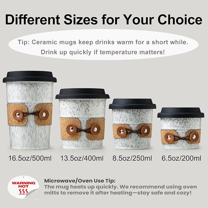 Coffee Mug with Lid, Reusable Coffee Cups for Travel, Spill Proof | Camping Tumbler | Ceramic Microwave and Dishwasher Safe | 8.5oz for Tea, Latte, Espresso | for Car, Home, Office - Image 8
