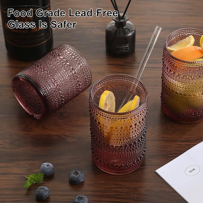 ZMOWIPDL 12oz & 15oz Hobnail Drinking Glasses,Purple Glass Cups Set of 8 | Vintage Highball Glassware，Kitchen Drinkware，Embossed Water Tumbler,for Beer,Cocktail,Whiskey,Juice,Various Mixed Drinks - Image 7