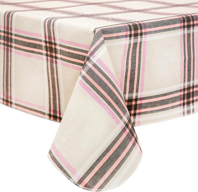 FIFTY FEET 70 * 52 Inch Rectangle Tablecloth, Vinyl Tablecloth with Flannel Backing for Rectangle Tables Waterproof, Spill Proof Plastic Picnic Table Cover for Dining/Camping/Indoor/Outdoor(Plaid-D) by FIFTYFEET