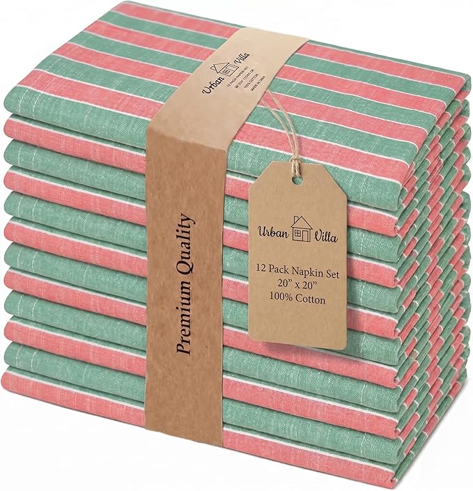 Urban Villa Cloth Napkins Cotton 20x20 (Set of 12) Cristmas Stripes by CottonTrends