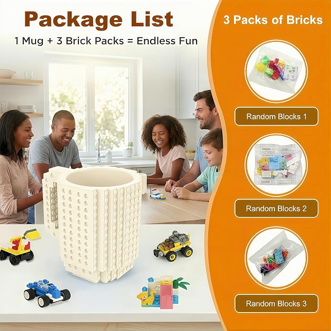 Lumsburry Build-on Brick Coffee Mug, Funny DIY Unique Novelty Drinking Cup | Building Blocks Creative Mug, for Men Women Kids Dad Mom, Present Exchange Ideas, Xmas Birthday White Elephant(White) - Image 4