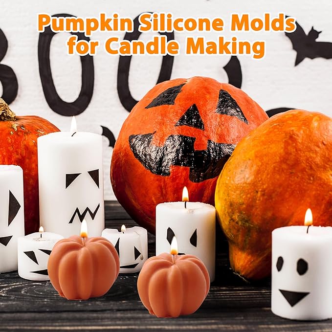 2Pcs 3D Pumpkin Silicone Mold Halloween Thanksgiving Fall Cupcake Baking Pan Mousse Tray Molds for Chocolate Pastry Jelly Soap