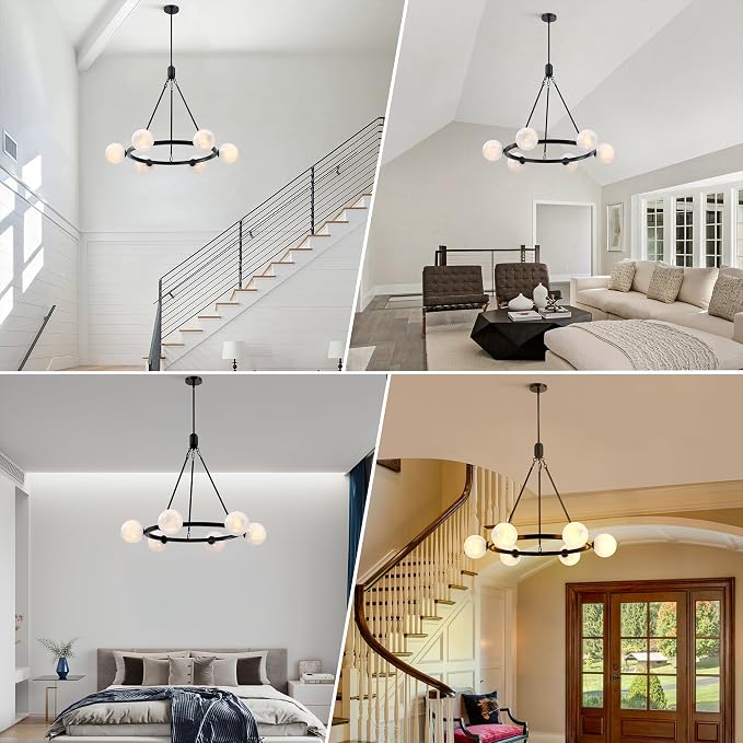 6-Light Globe Chandelier Mid Century Black Chandeliers,Modern Globe Round Pendant Light Fixture for Dining Room Over Table,Sputnik Pendant Light Fixture for Living Room Foyer Bedroom T720666CH-BK - Image 4