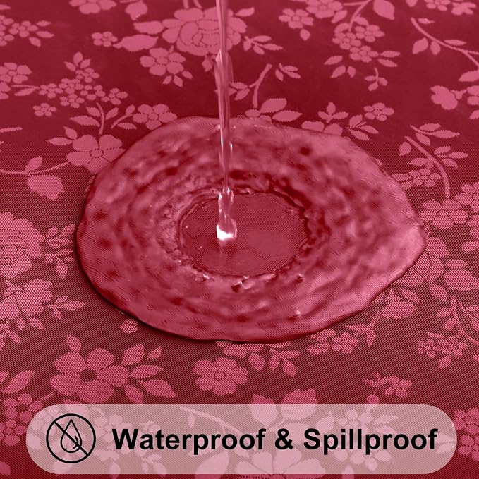 smiry Waterproof Vinyl Tablecloth, Rectangle Heavy Duty Table Cloth, Wipeable Table Cover for Kitchen and Dining Room (Red, 60X102 Inch) | Wipeable Washable Floral Embossed Table Cover for Kitchen and Dining Room, Indoor & Outdoor Use, Wine Red - Image 4