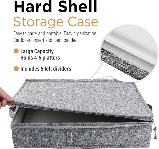 LotFancy Platter Storage Case, Hard Shell, China Storage Container for Moving, 17x13x3.5 in, 5 Felt Dividers Included - Image 2