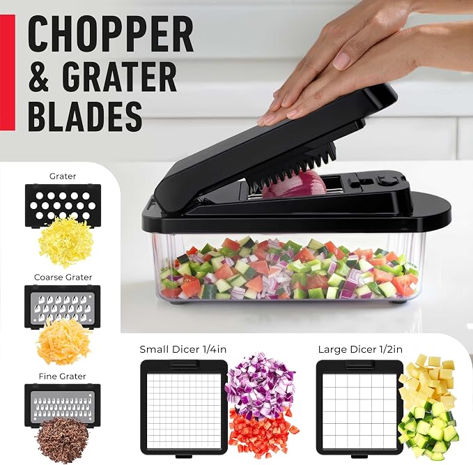 MUELLER HOME Pro-Series 10-in-1, 8 Vegetable Chopper & Mandoline Slicer | Food-Prep Tool, Fruit Cutter, Dicer, Veggie Chopper with Container, Kitchen Essentials, House Warming Gifts New Home, Black - Image 5