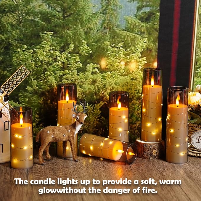 Sasigeiaa Flameless Candles with Embedded Star String - Battery Operated LED Candles, with Remote,12 Grey Flickering Candles for Christmas, Weddings, Home Decor & Party,(D 2.3"×H 5" 6" 7") - Image 5