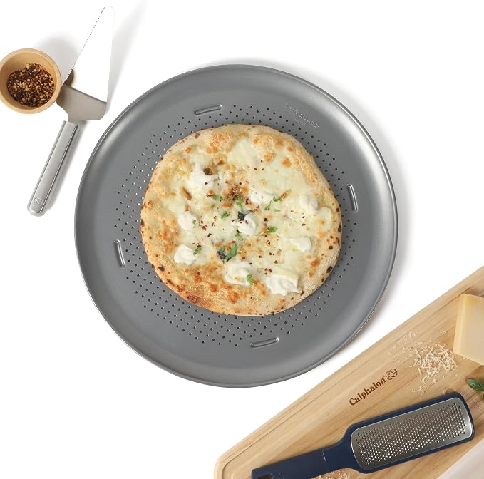 Calphalon Titan Steel Pizza Pan, 16-Inch Nonstick Pizza Pan For Oven, Pizza Baking Tray PFA Free, Heavy Duty Carbon Steel Bakeware for Even Heating, for Crisp Crust, Flatbreads, Baking - Image 3