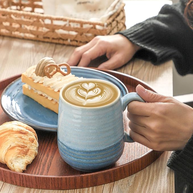 HASENSE Coffee Mugs, 12 oz Porcelain Coffee Cups Set of 6, Two-Tone Reactive Glaze Mugs Gift for Women and Men, Big Colorful Tea Cup for Latte, Cappuccino & Hot Chocolate, Dishwasher Microwave Safe - Image 5