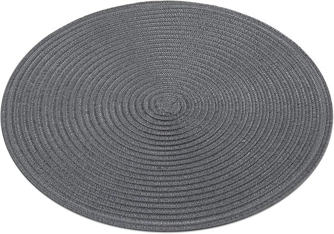 SHACOS Round Placemats Set of 6 Washable 15 inch Round Table Mats Cotton Polyester Woven Braided Place Mats for Dining Table (Charcoal Gray, 6) - Image 9