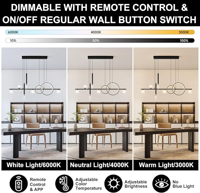 ORANOOR Modern LED Pendant Lights, Dimmable 47inch Linear LED Chandelier | Upgraded Black & Gold Dining Room Hanging Light Fixtures Kitchen Island Globe Pendant Lighting for Dining Table (4200lm) - Image 3