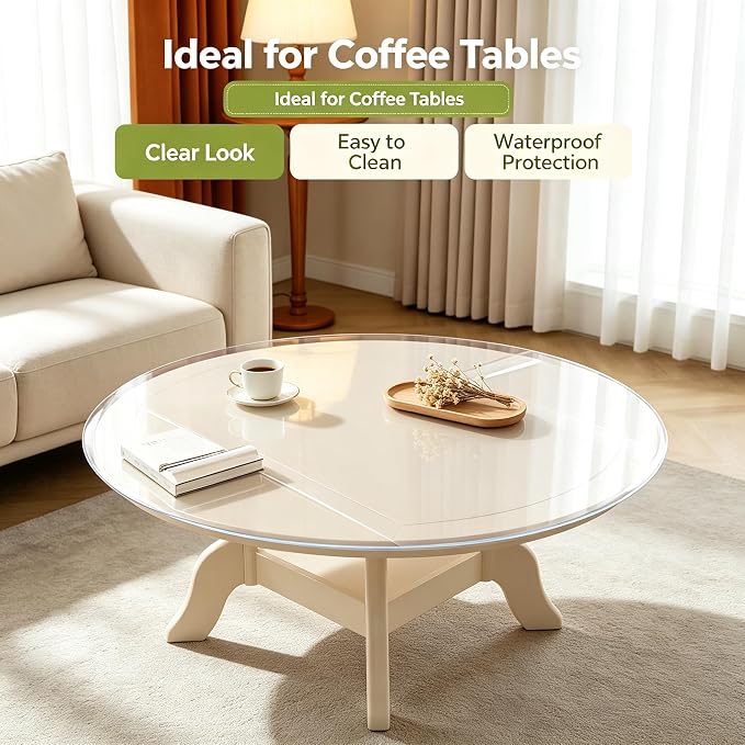 Round Table Protector 48 Inch Thick Table Cover Protector Round Plastic Waterproof PVC Tablecloth Vinyl Circle Table Top Protector for Dining Room Coffee Home Essentials - Image 6