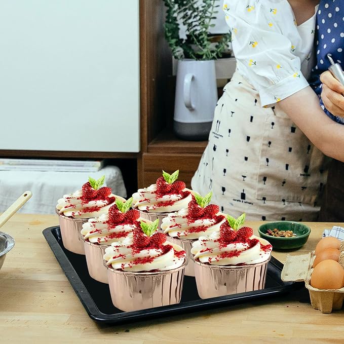 LNYZQUS 5.5 Oz Cupcake Tins Muffin Tins, Disposable Ramekins Muffin Cups Cupcake Cups Wrappers Holders For Wedding Party, with Spoons-Champagne - Image 2