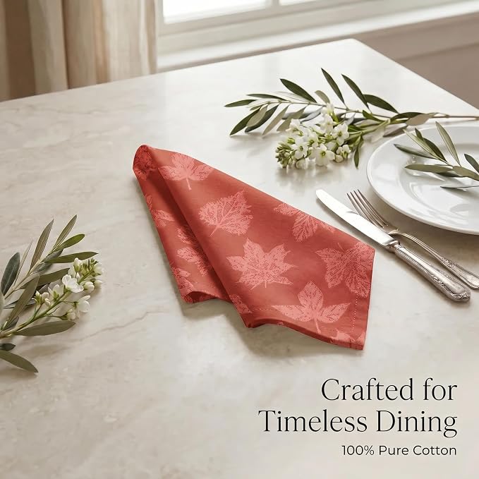 Urban Villa Cloth Napkins Cotton 20x20 (Set of 12) Brown Leaf Print - Image 8