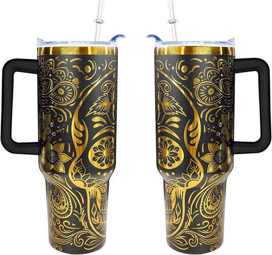 Goth 40 oz Skull Laser Engraving Tumbler With Handle With Lid Straw Double Insulated Travel Coffee Cup Skull Travel Accessories Must Have Gifts For Women
