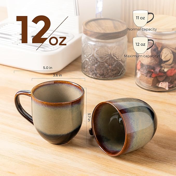 theterra Ceramic Coffee Mugs Set of 4, 12 oz Coffee Cups with Handle | Handmade, Suitable for Latte, Tea, Milk, Beer & Hot Cocoa, Mocha Brown - Image 3