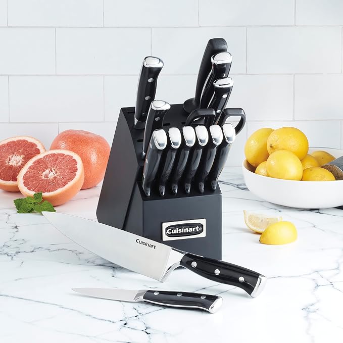 Cuisinart 15-Piece Knife Set with Block, High Carbon Stainless Steel, Forged Triple Rivet (Black/Black) - Image 4