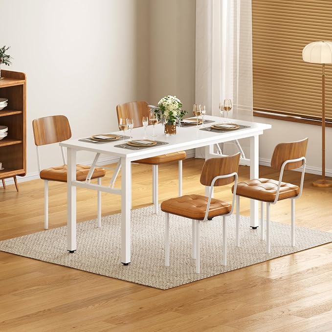 DlandHome 59.8 Inch Large Folding Computer Desk, Fully Assembled, White | Foldable Writing Table, Portable Activity Conference Table for Home Office, Wood Top Metal Frame, Collapsible Easy Storage - Image 5