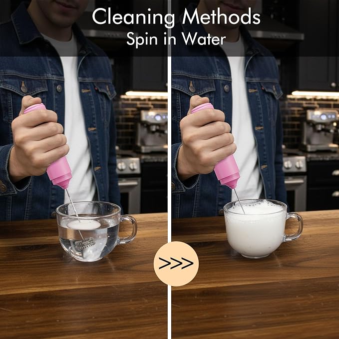 Rechargeable Milk Frother Handheld, 2-IN-1 Dual Spring Whisk Electric Frother Wand for Cappuccino Latte Macchiato, Portable Drink Mixer for Coffee, Matcha, Hot Chocolate - Image 5