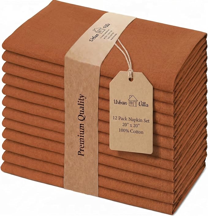 Urban Villa Cloth Napkins Cotton 20x20 (Set of 12) Rust by CottonTrends