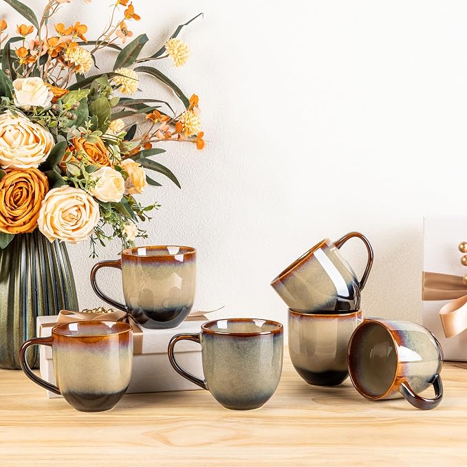theterra Ceramic Coffee Mugs Set of 6, 12 oz Coffee Cups with Handle | Handmade, Suitable for Latte, Tea, Milk, Beer & Hot Cocoa, Mocha Brown by TheTerra