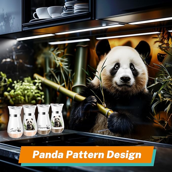 Panda Salt and Pepper Shakers - 4 oz Glass Set with Stainless Steel Lids | Eating Panda Design with Glass Bottoms and Stainless Steel Lids Adds Playful Style to Kitchens and Makes Refilling Easy. - Image 3