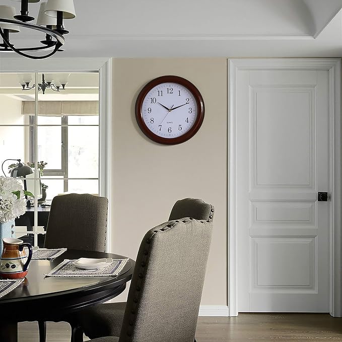 Clockswise Decorative Classic Brown Round Wall Clock for Living Room, Kitchen, Dining Room, Plastic - Image 2