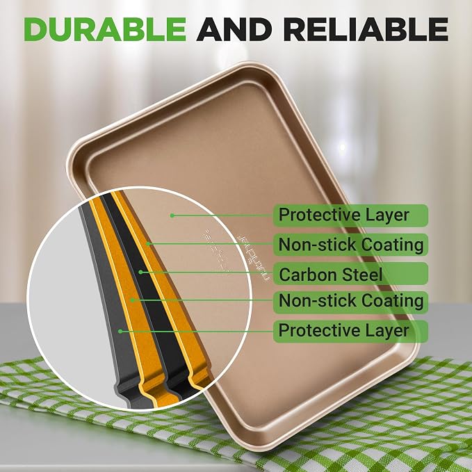 NutriChef 2-Piece Nonstick Stackable Cookie Sheet Set – Non-Toxic Carbon Steel Baking Pans – Heavy Duty, Warp-Resistant, Easy to Clean, Oven & Dishwasher Safe Bakeware - Image 8