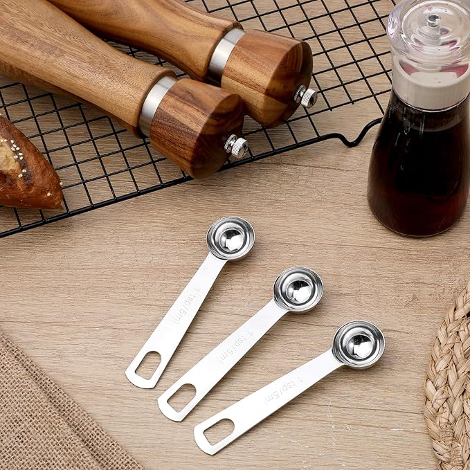 3 PCS Teaspoon Measuring Spoons, 5 Ml Teaspoons Measuring Spoon, Stainless Steel 1 Teaspoon Scoop, 1/3 Tablespoon, Short Handle Measuring Spoon for Precise Cooking, Baking and Spices Measurement