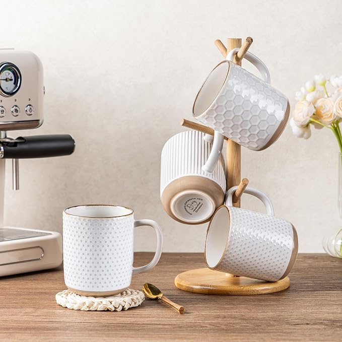 GBhome Large Coffee Mugs Set of 6, 16oz Handmade Stoneware Coffee Mugs Set with Large Handle for Cappuccino/Latte/Tea/Hot Cocoa, Dishwasher & Microwave Safe, Off White - Image 8