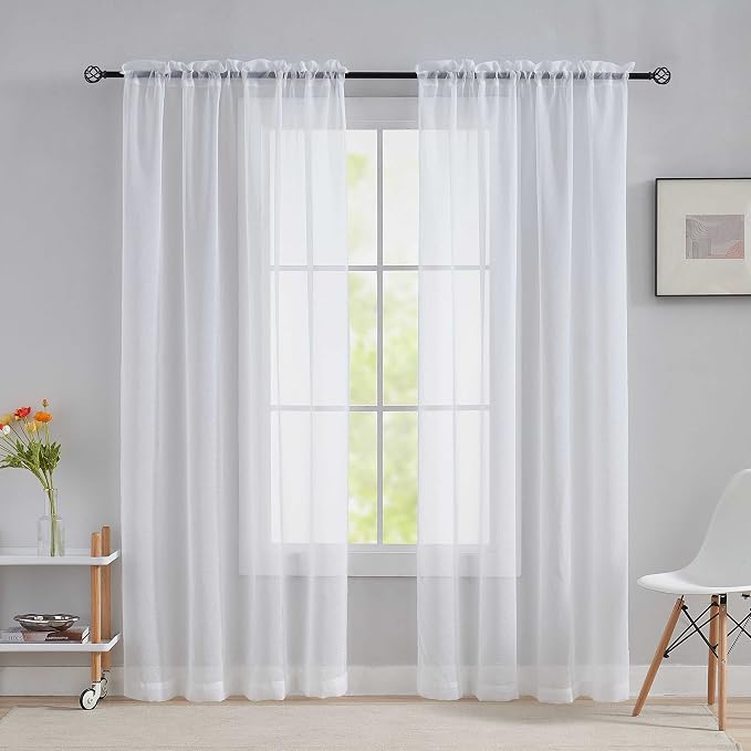 Home Brilliant White Sheer Curtains 84 inches Long Sheer Curtain Panels Drapes Window Treatment for Living Room Kitchen Bedroom, 54 x 84 inch by HomeBrilliant