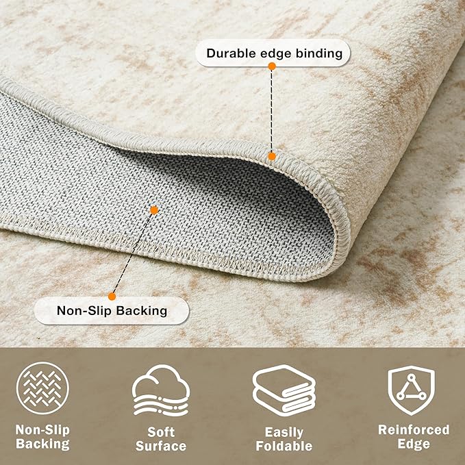 10x12 Area Rug for Living Room Bedroom: Non-Slip Modern Beige White | Machine Washable TPR Backing, Stain-Resistant Low Pile, Pet & Kid Friendly, Abstract Decor for Dining Room, Dorm, Home Office - Image 4