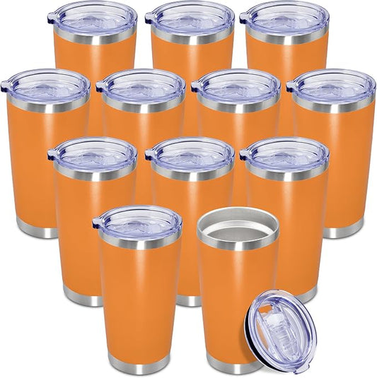 20oz Tumbler Insulated Coffee Tumblers with Lid Stainless Steel Orange 12P | 20 oz Tumblers Double Wall Insulated Vacuum 20oz Coffee Mug Leak Proof Tumblers with Lid Powder Coated - Orange 12 Pack by AEPDTD