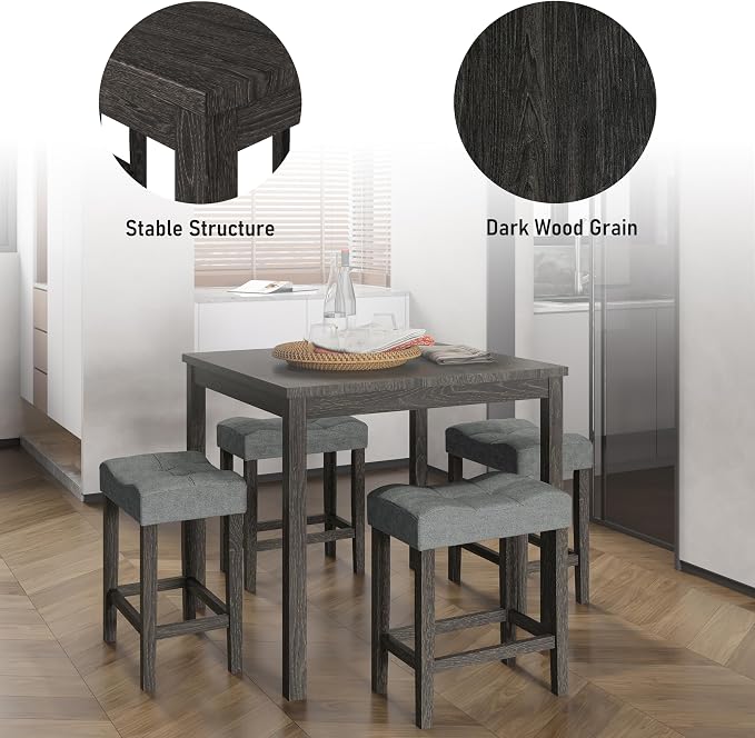 allamazing 5-Piece Counter Dinner Height Table Set, Indoor Modern Rectangular Dining Table Furniture Set for Kitchen, 35 inch Dining Table with 4 stools (1+4 Black) - Image 4