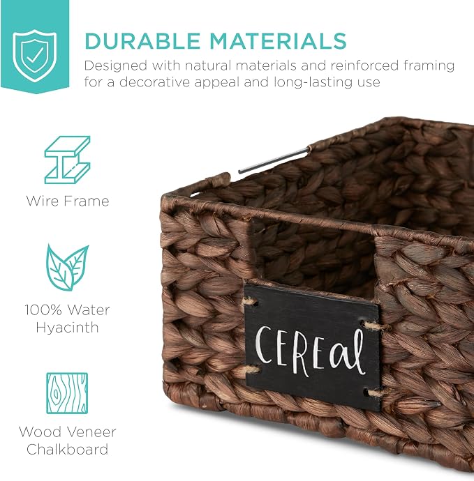 Best Choice Products Set of 4 9x12in Water Hyacinth Pantry Baskets, Woven Organizers w/Chalkboard Label, Chalk Marker - Brown - Image 5