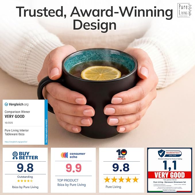 Large Stoneware Coffee Mugs Set of 4, 15.6 oz Coffee Cups with Reactive Glaze, Lead-Free, Dishwasher & Microwave Safe, Stain Resistant for Cocoa, Latte, Cappuccino & Tea, Petrol Blue - Image 2
