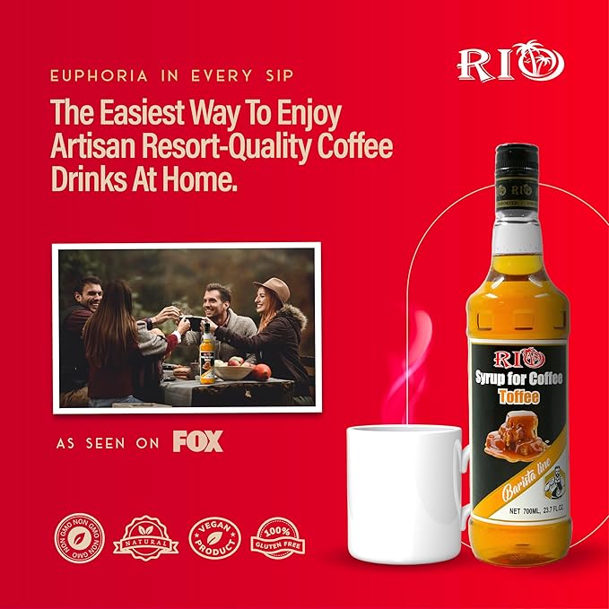 RIO Toffee Flavoring Coffee Syrup Perfect for Hot or Iced Drinks and Desserts, Rich and Buttery, Sweetened with Pure Cane Sugar, Barista-Grade  Flavor Syrups For Coffee Drinks at Home & Work - 700ml