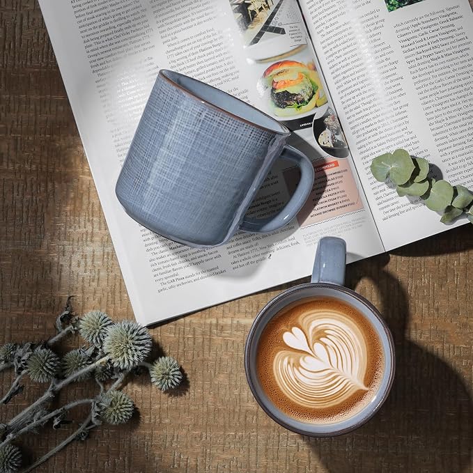 famiware Moonlight Coffee Mug Set of 4, 14oz Mug Set with Linen Finish, Coffee Cup Set with Handle for Latte, Cappuccino, Tea, Hot Cocoa, Microwave and Dishwasher Safe, Blue - Image 2