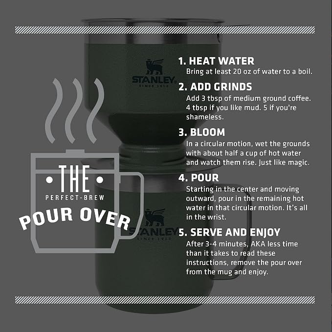 STANLEY Perfect Brew Pour Over Set | 12 oz Camp Mug with Lid Included | Drip Coffee Maker with Reusable Filter | Insulated Stainless Steel | BPA-Free | Hammertone Green - Image 9