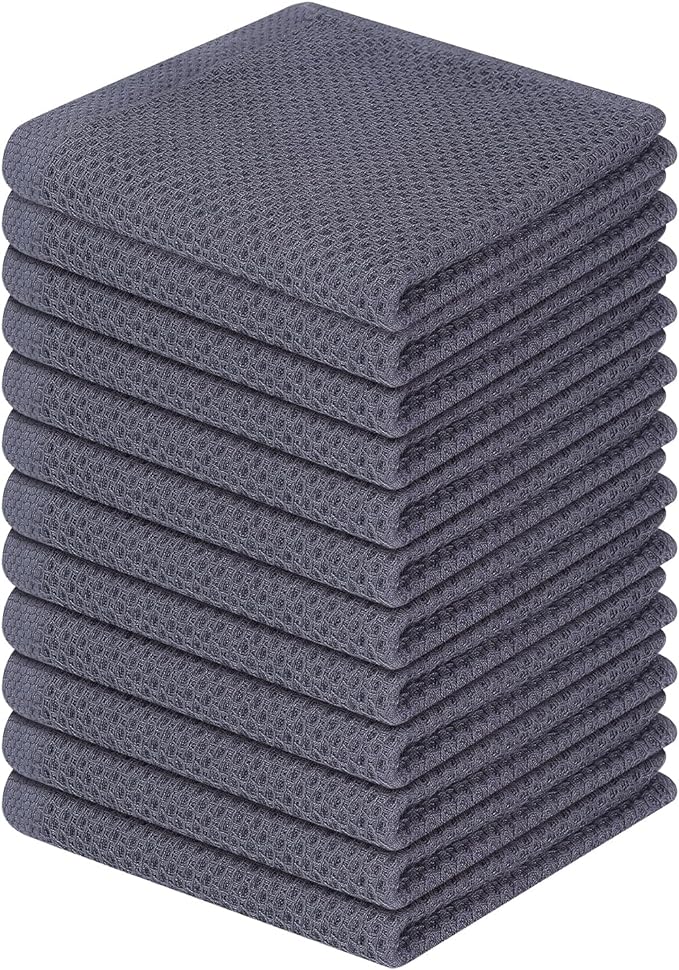 Homaxy 100% Cotton Waffle Weave Kitchen Dish Cloths 12-Pack, Dark Grey | 12 x 12 Inches, Ultra Soft Absorbent Dish Towels, Quick Drying Dish Rags with Hanging Loop by Homaxy