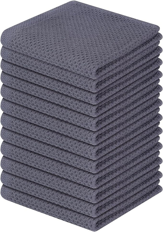 Homaxy 100% Cotton Waffle Weave Kitchen Dish Cloths 12-Pack, Dark Grey | 12 x 12 Inches, Ultra Soft Absorbent Dish Towels, Quick Drying Dish Rags with Hanging Loop by Homaxy