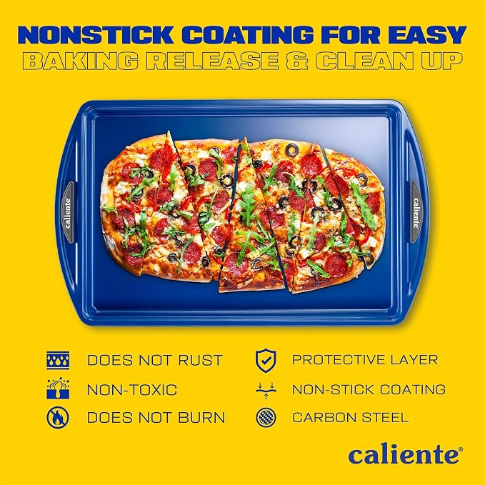 Caliente Nonstick Bakeware Set of 2 Cookie Sheets | Premium Medium & Small Baking Sheets | Durable Carbon Steel Baking Sets | Housewarming, Wedding, Chefs & Bakers Kitchen Gift - Image 3