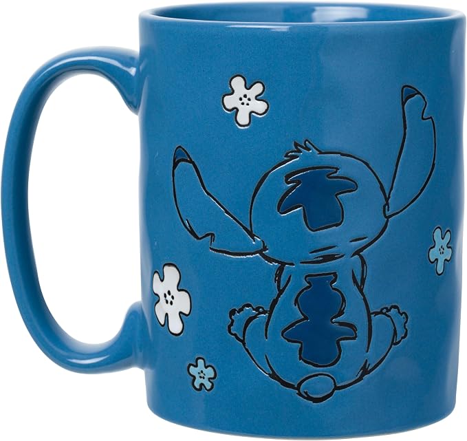 Silver Buffalo Disney Lilo and Stitch, Wax Resist Ceramic Pottery Mug, 17oz | Sitting Pose, Etched Engraved Handmade, 0.5 Liters - Image 2